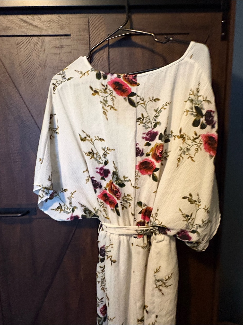 YOINS Cream Floral Kimono Robe with Tie Waist - Picture 3 of 4